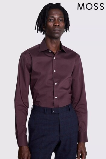 MOSS Tailored Fit Red Wine Stretch Shirt (Q45198) | £35