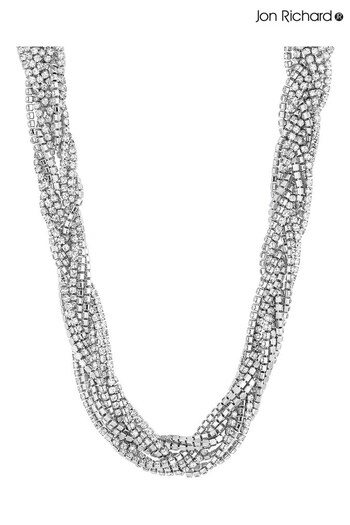 Jon Richard Silver Statement Twisted Crystal Collar Necklace (Q45240) | £35