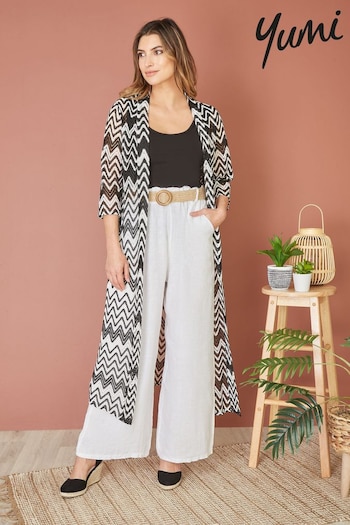 Yumi Black Zig-Zag Crochet Long Knitted Kimono (Q45313) | £36