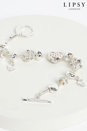 Lipsy Jewellery Silver Pave Crystal Heart Charm Bracelet (Q45379) | £25