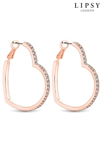 Lipsy Jewellery Gold Tone Crystal Heart Hoop Earrings (Q45380) | £8
