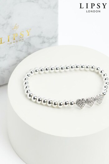 Lipsy Jewellery Silver Tone Crystal Heart Charm Stretch Bracelet Gift (Q45399) | £15