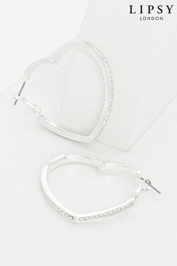 Lipsy Jewellery Silver Tone Crystal Heart Hoop Earrings (Q45406) | £8