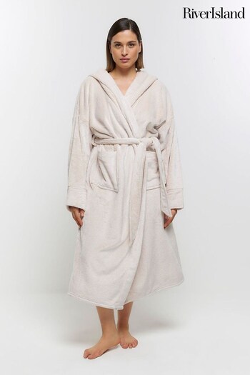 River Island Brown Plus Fluffy Hooded Dressing Gown (Q45410) | £45