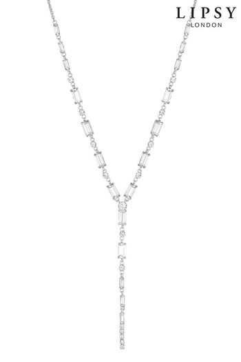Lipsy Jewellery Silver Graduated Baguette Crystal Y Necklace (Q45414) | £22