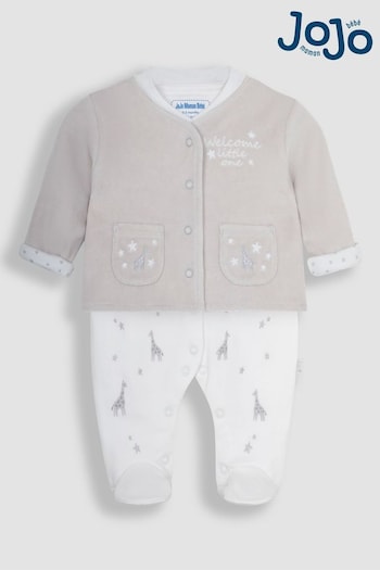 JoJo Maman Bébé Grey 2-Piece Welcome Little One Sleepsuit & Jacket Set (Q45439) | £28