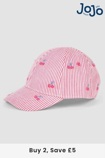 JoJo Maman Bébé Pink Cherry Embroidered Cap Wood (Q45471) | £15