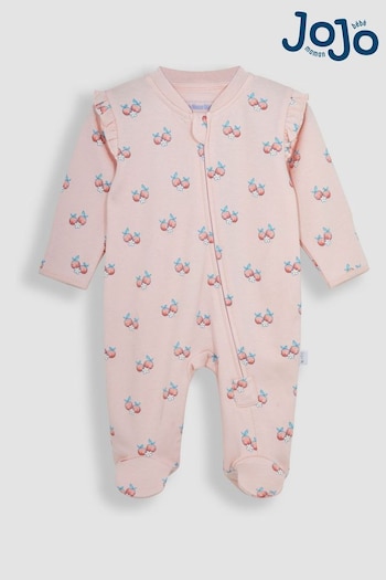 JoJo Maman Bébé Coral Print Zip Cotton Baby Sleepsuit (Q45485) | £20