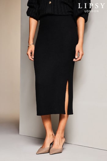 Lipsy Black Brushed Ribbed Midi Skirt (Q45625) | £30