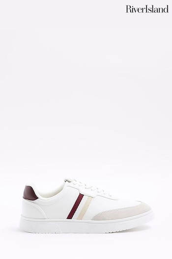 River Island White Leather Webbing Skater Trainers (Q45730) | £45