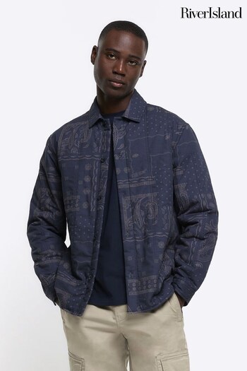 River Island Black Quilted Paisley Overshirt (Q45786) | £50