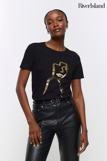 River Island Black Foil Face T-Shirt (Q45800) | £22