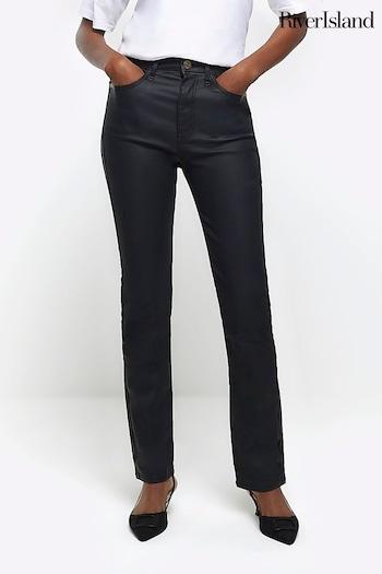 River Island Black High Rise Slim Straight Coated Jeans legging (Q45802) | £50