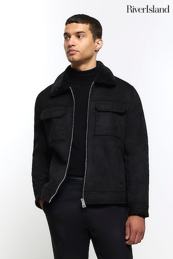 River Island Black Shearling Western Jacket (Q45809) | £80