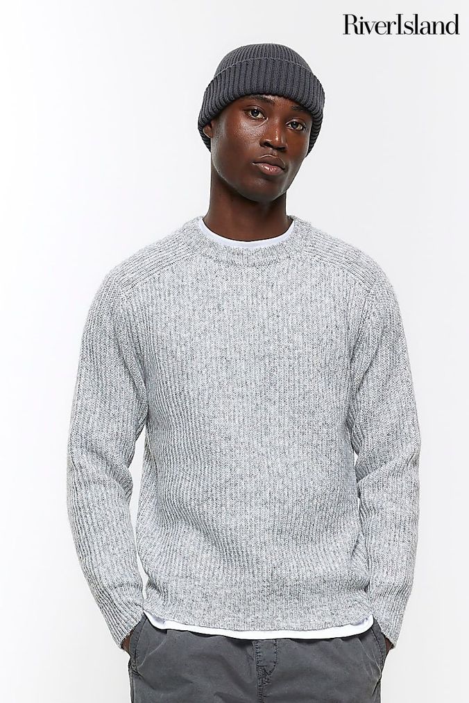 Buy Men s River Island Grey Knitwear Online Next UK