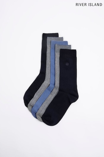 River Island Blue Plated Ankle Socks 5 Packs (Q45812) | £15