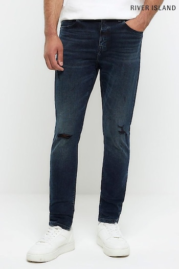 River Island Blue Dark Wash Ripped Skinny Jeans (Q45844) | £45