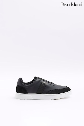 River Island Black Leather Webbing Skater Trainers (Q45849) | £45
