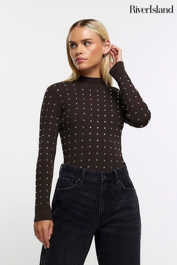 River Island Brown Petite Heatseal Bodyfit Top (Q45856) | £40