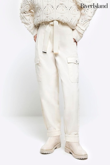 River Island Cream Paperbag Belted Cargo Trousers (Q45859) | £48
