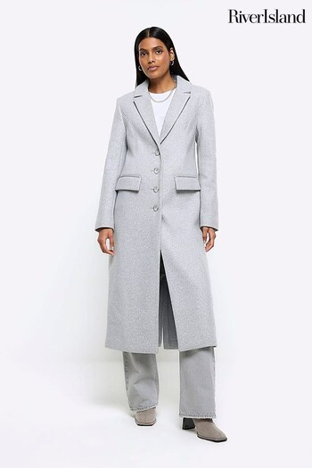 River Island Grey Faux Collar Slim Fitted Coat (Q45860) | £99