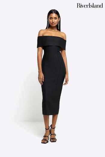 River Island Black Bardot Maxi Dress (Q45878) | £100