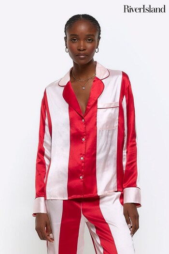 River Island Red Stripe Satin Pyjama Shirt (Q45898) | £25