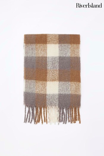 River Island Brown Oversized Check Scarf (Q45899) | £22