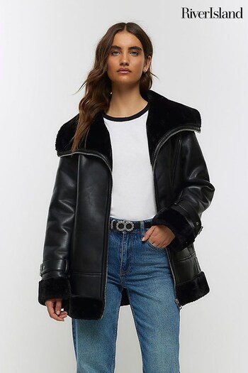 River Island Black Classic Aviator Jacket (Q45916) | £85