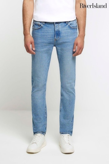 River Island Blue Light Wash Slim Fit Length Jeans (Q45930) | £30