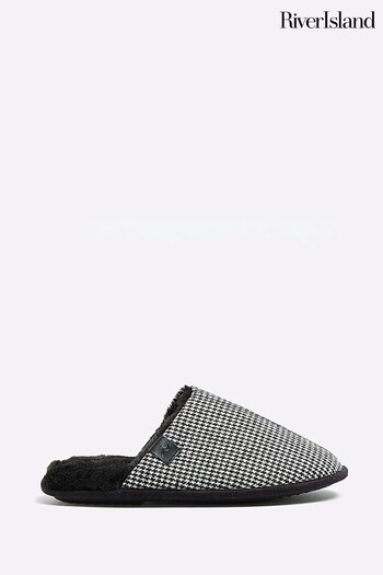 River Island Black Dogtooth Mule Slippers (Q45943) | £20