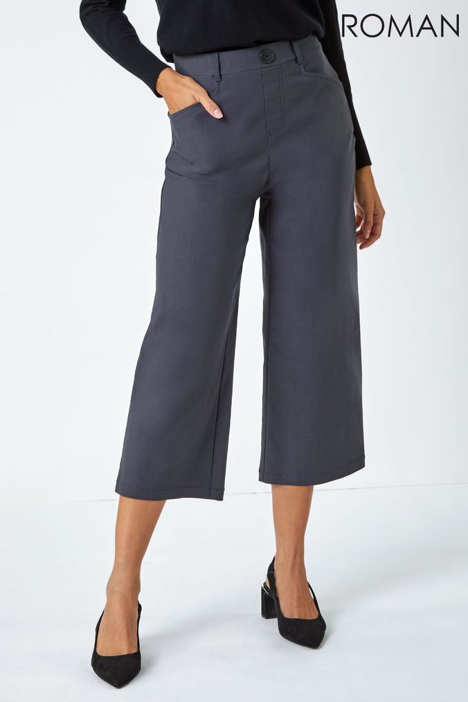 Dark grey cropped trousers on sale