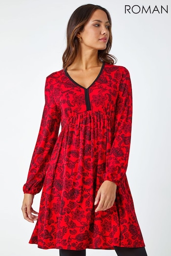Roman Red Floral Print Stretch Dress (Q45959) | £40
