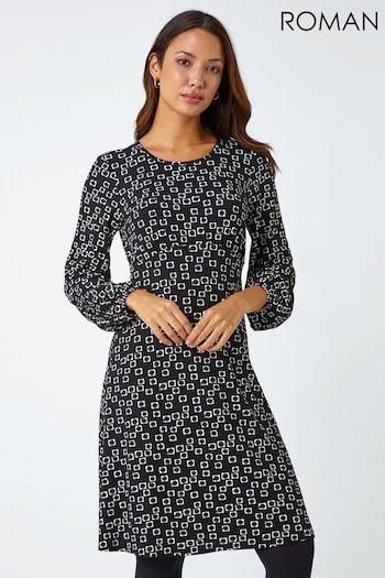 Roman Black Square Print Stretch Jersey Dress (Q45961) | £36