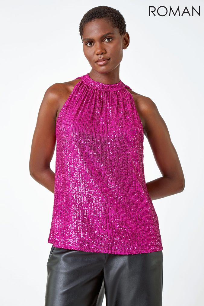 Womens pink sequin top top