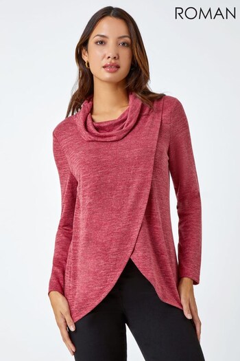 Roman Red Wrap Front Cowl Neck Stretch Top (Q45976) | £28