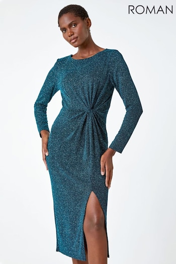 Roman Blue Shimmer Twist Detail Stretch Dress (Q45980) | £50