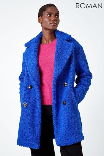 Roman Blue Faux Fur Longline Teddy Coat (Q45982) | £79