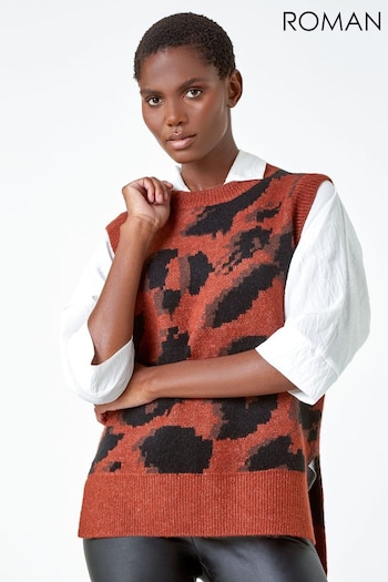 Roman Brown Animal Print Knitted Jumper Vest (Q45990) | £30