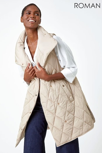 Roman Natural Quilted High Neck Longline Gilet (Q46006) | £69