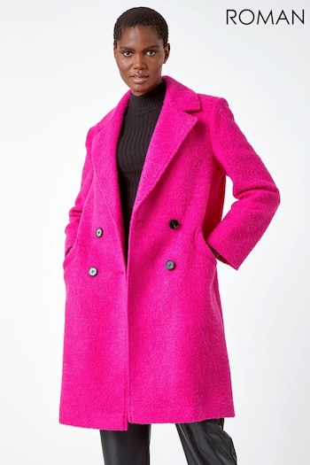 Roman Pink Relaxed Boucle Double Breasted Coat (Q46009) | £80