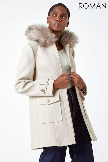 Roman Natural Faux Fur Collar Hooded Coat (Q46010) | £85