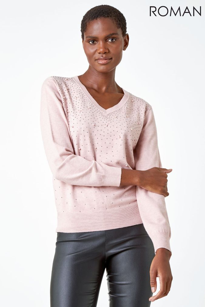 Buy Women s Jumpers Pink Roman Embellished Knitwear Online Next UK