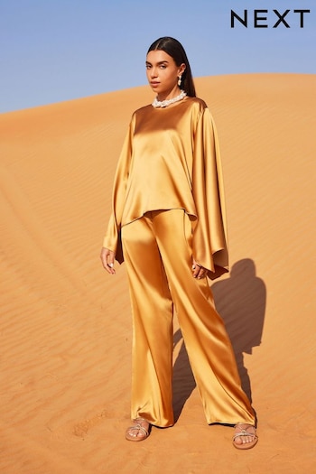 Gold Satin Elasticated Wide Leg Trousers Campaign (Q46037) | £39