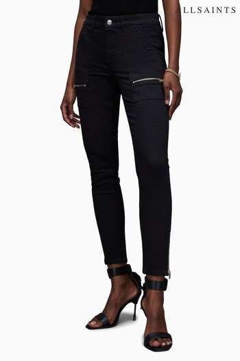 AllSaints Demi Zip Skinny Black Jeans (Q46067) | £119