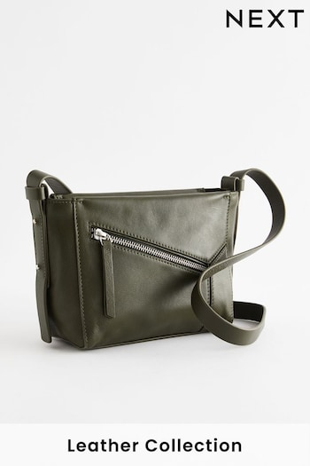 Khaki Green Leather Cross-Body Bag (Q46095) | £40