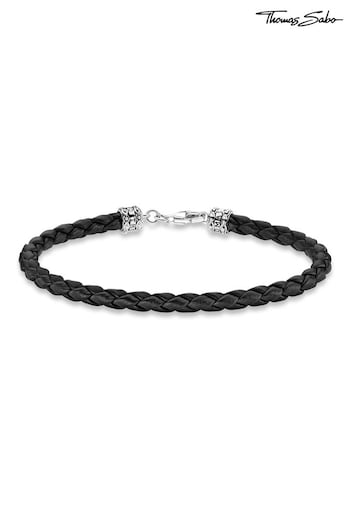 Thomas Sabo Black Braided Leather 925 Silver Bracelet (Q46154) | £79