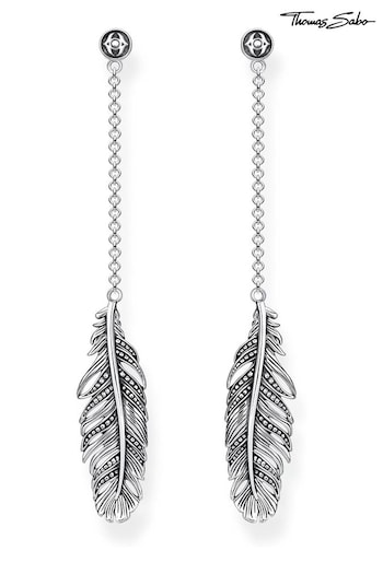 Thomas Sabo Silver Blackened Feather 925 Silver Earrings (Q46198) | £98