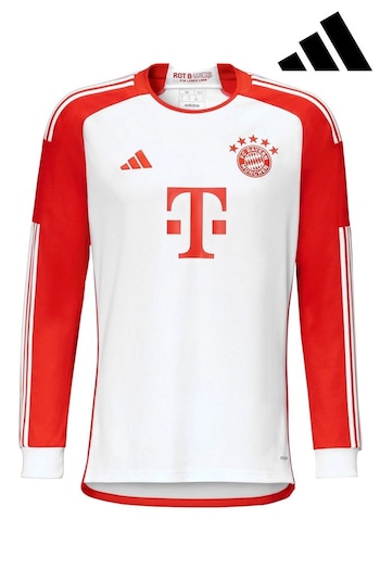 adidas White FC Bayern Home Long Sleeve Shirt 2023-24 (Q46214) | £90