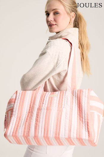 Joules Dolly Pink & Orange Striped Weekend Bag (Q46215) | £49.95